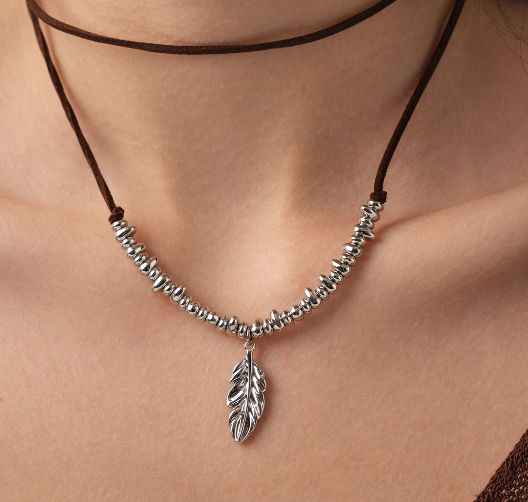 Набор колье (2 шт) Мармалато, цвет коричневый-белое серебро #2