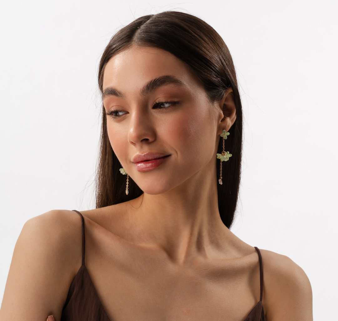 Серьги Мармалато, цвет зеленый-розовый-золото #2