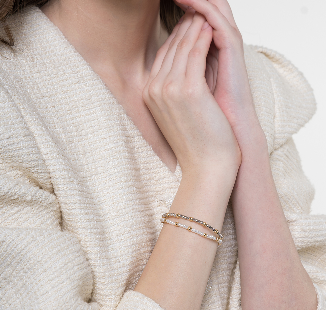 Набор браслетов (2 шт) Мармалато, цвет серебро-золото-жемчуг #3