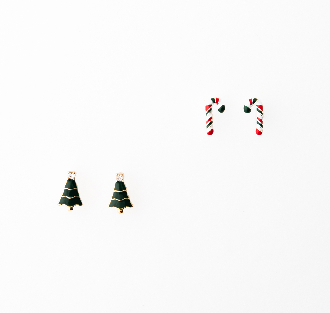 Набор серег (2 пары) Мармалато, цвет Белое серебро-зеленый-красный #1