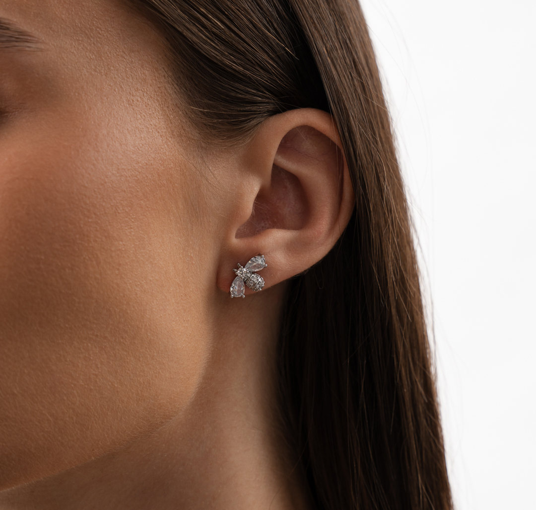 Серьги 1235-089 153300 цвет белое серебро-прозрачный