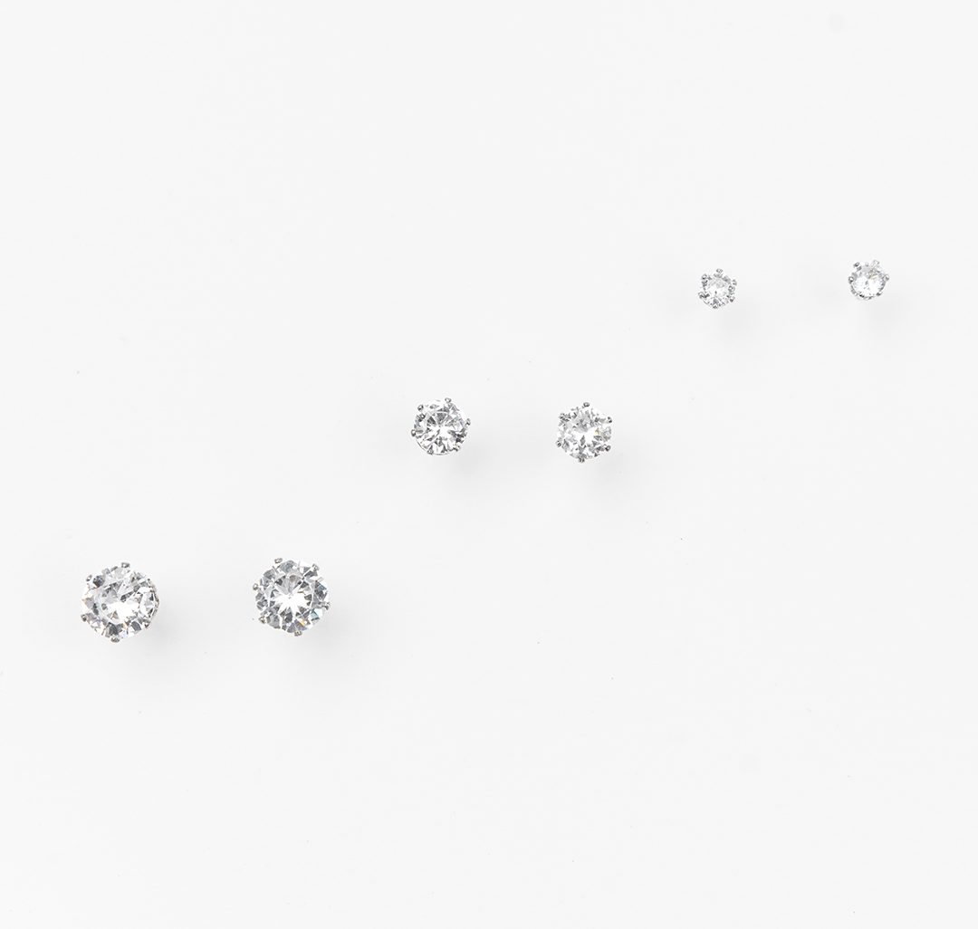 Набор серег (3 пары), цвет -  Серебро-прозрачный Мармалато, цвет Белое серебро-прозрачный #1