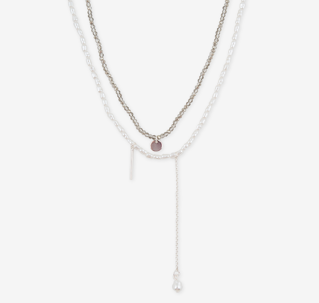 Набор колье (2 шт) Мармалато, цвет жемчуг-серый-белое серебро #3