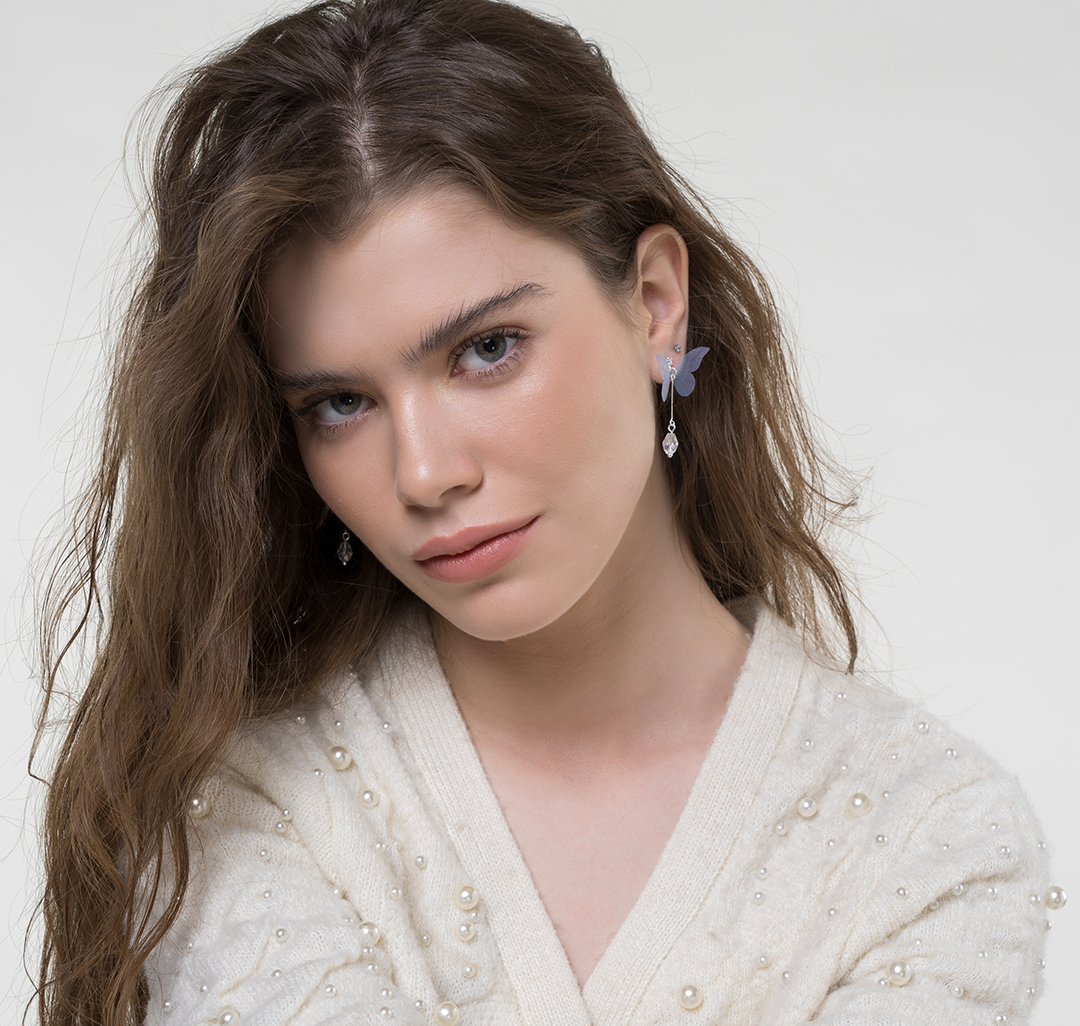 Серьги Мармалато, цвет голубой-белое серебро-прозрачный #3