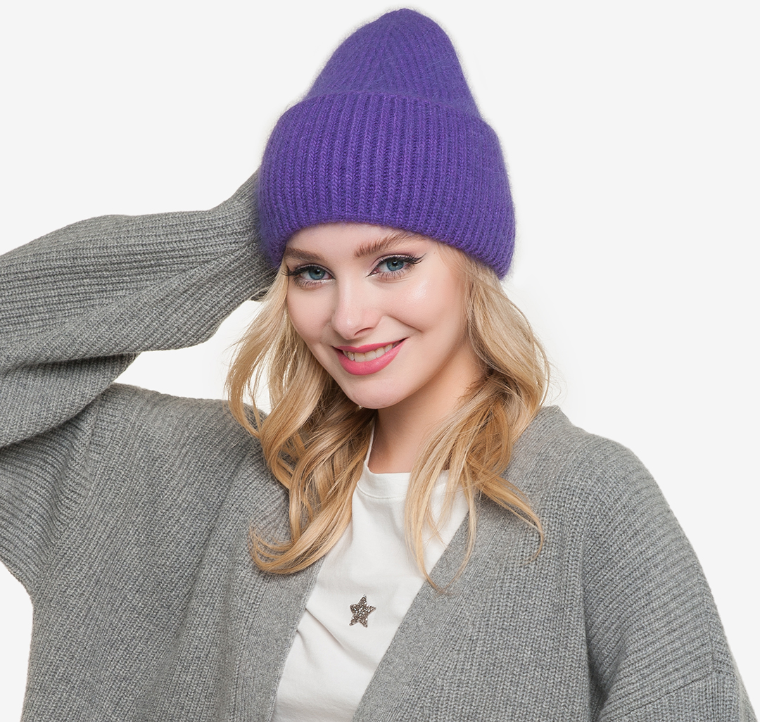 Женская утепленная шапка с отворотом Мармалато, цвет Фиолетовый #2