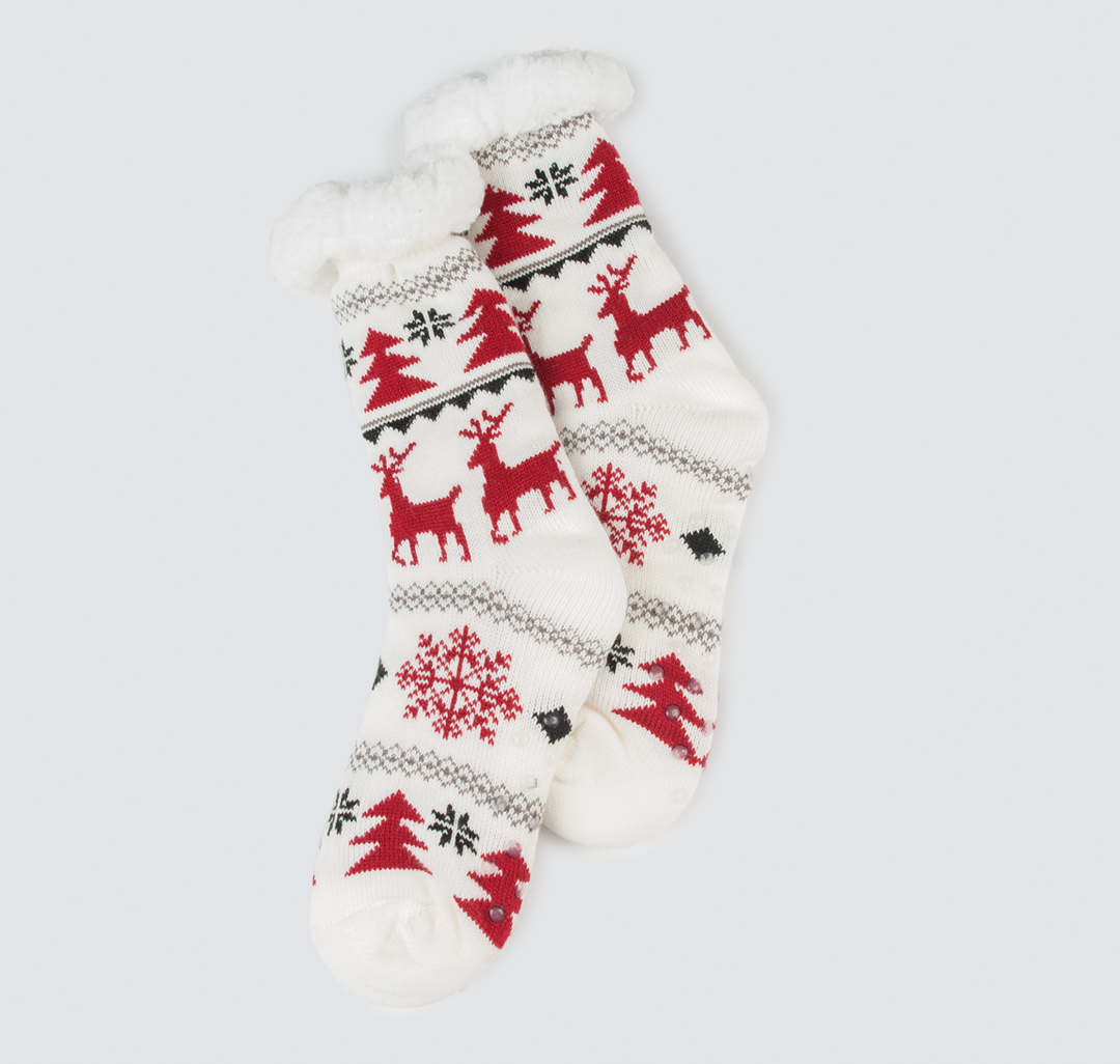 Женские утепленные носки с принтом Мармалато, цвет Белый-красный-черный-серый #1