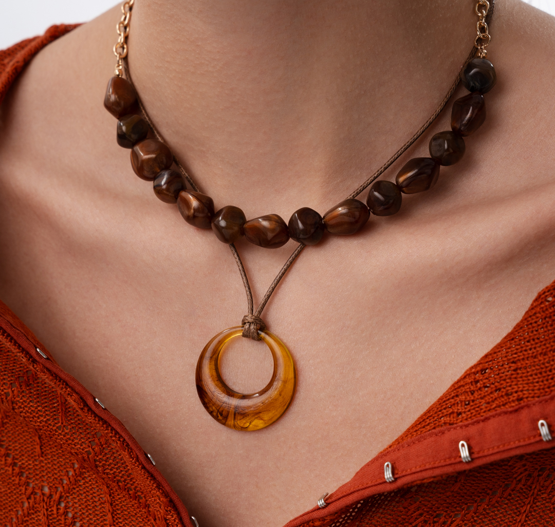 Набор колье (2 шт) Мармалато, цвет коричневый-золото #4