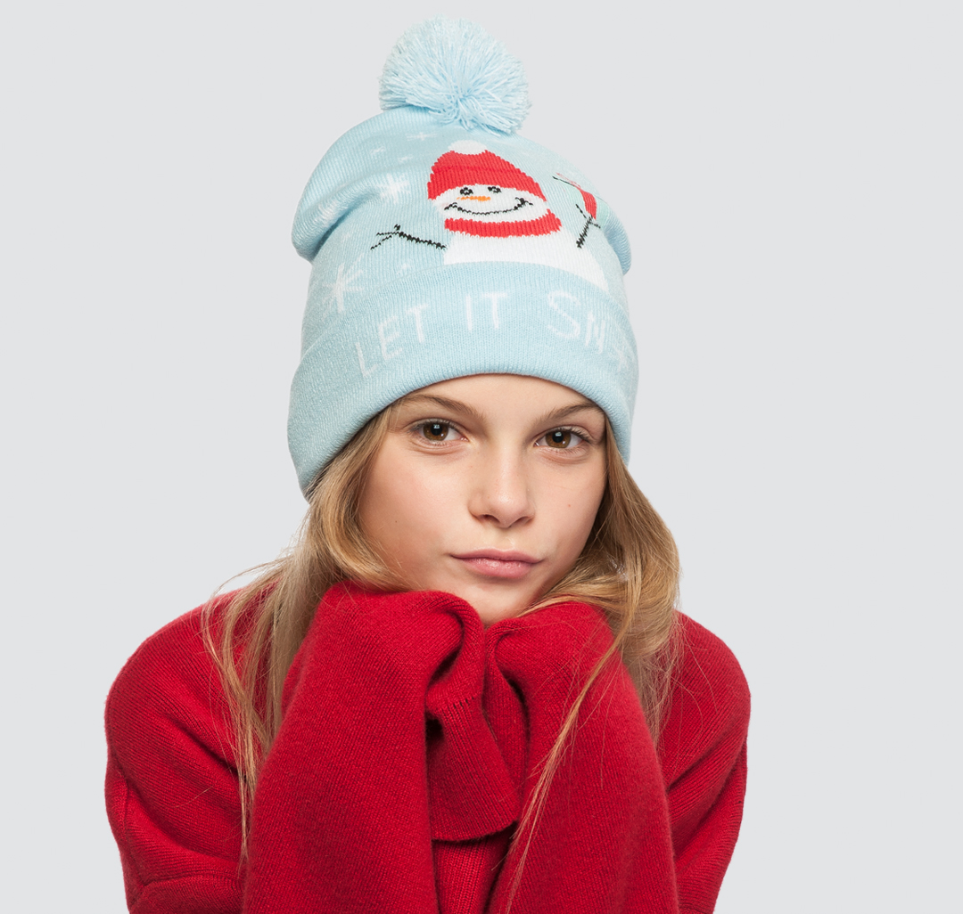 Женская шапка "let it snow" Мармалато, цвет Голубой-мультиколор #1