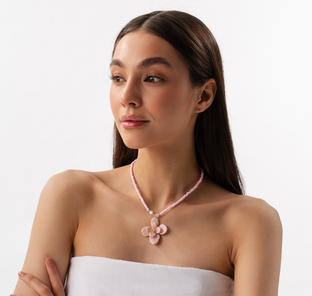 Колье Мармалато, цвет розовый-молочный-золото #2