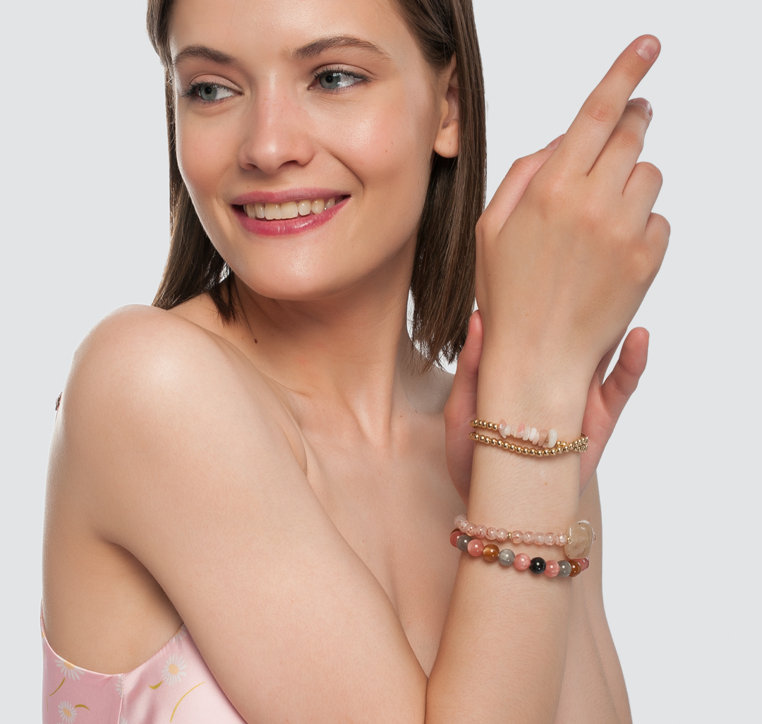 Набор браслетов (4 шт) Мармалато, цвет Розовый-мультиколор-золото #2