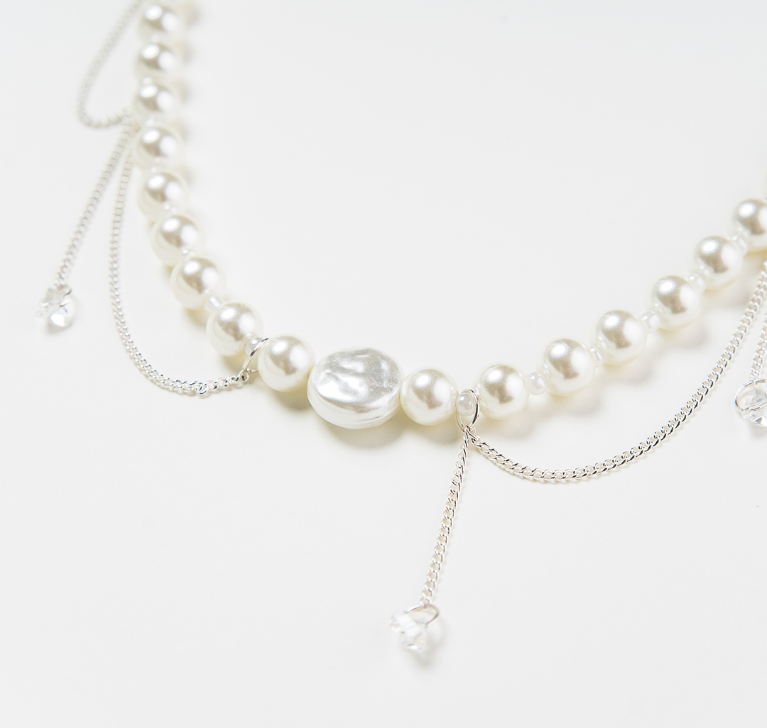 Колье Мармалато, цвет жемчуг-белое серебро-прозрачный #2