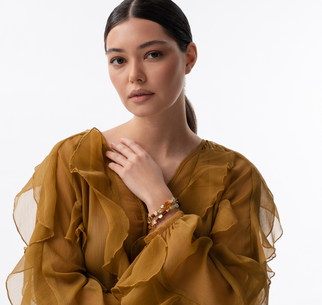 Набор браслетов (2 шт) Мармалато, цвет коричневый-зеленый-золото #1