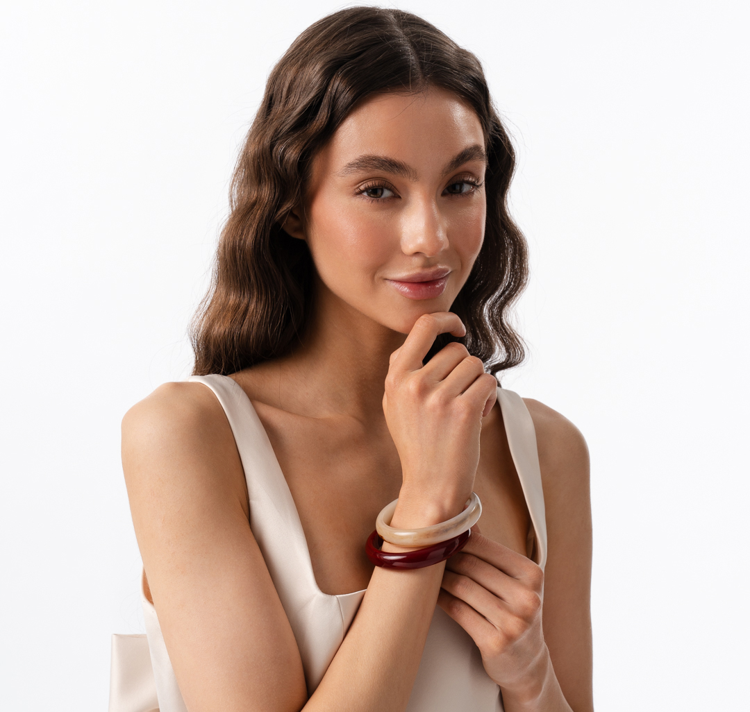 Набор браслетов (2 шт) Мармалато, цвет Винный-бежевый #2