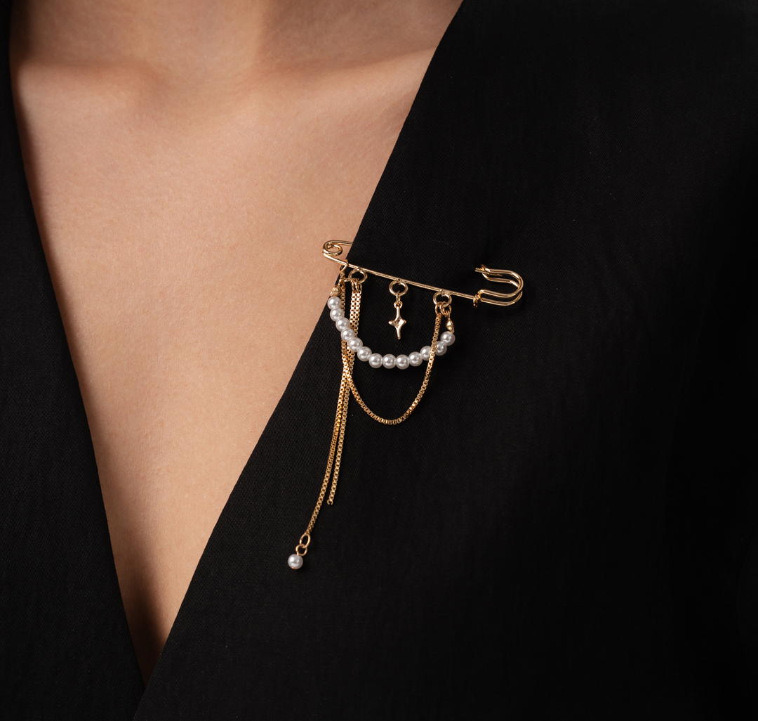 Брошь Мармалато, цвет золото-белый жемчуг #1