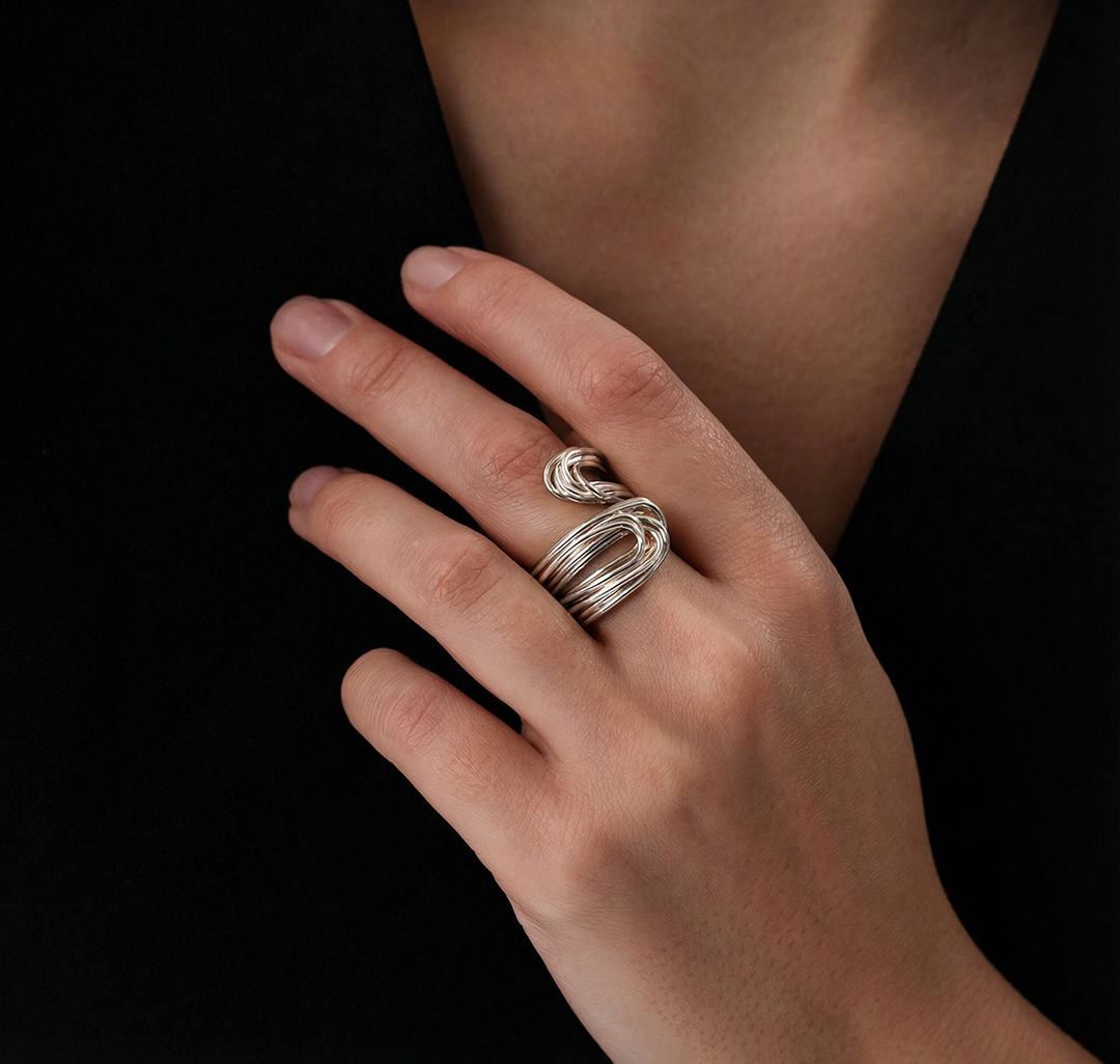 Кольцо Мармалато, цвет Белое серебро #2