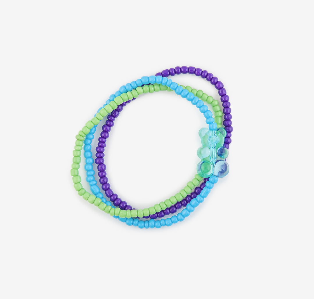 Набор браслетов (3 шт) пластик Мармалато, цвет Зеленый-фиолетовый-голубой #1