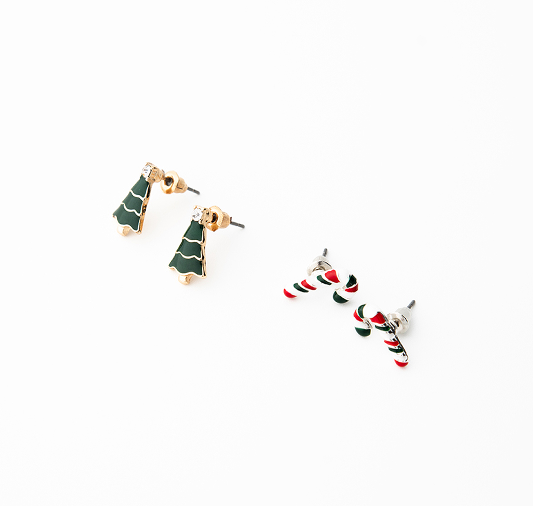 Набор серег (2 пары) Мармалато, цвет Белое серебро-зеленый-красный #2