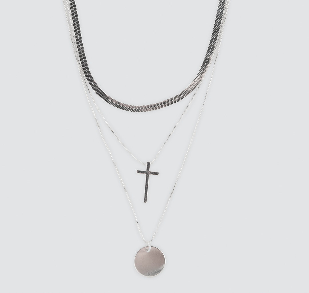 Колье с кулоном крестик Мармалато, цвет Серебро #1