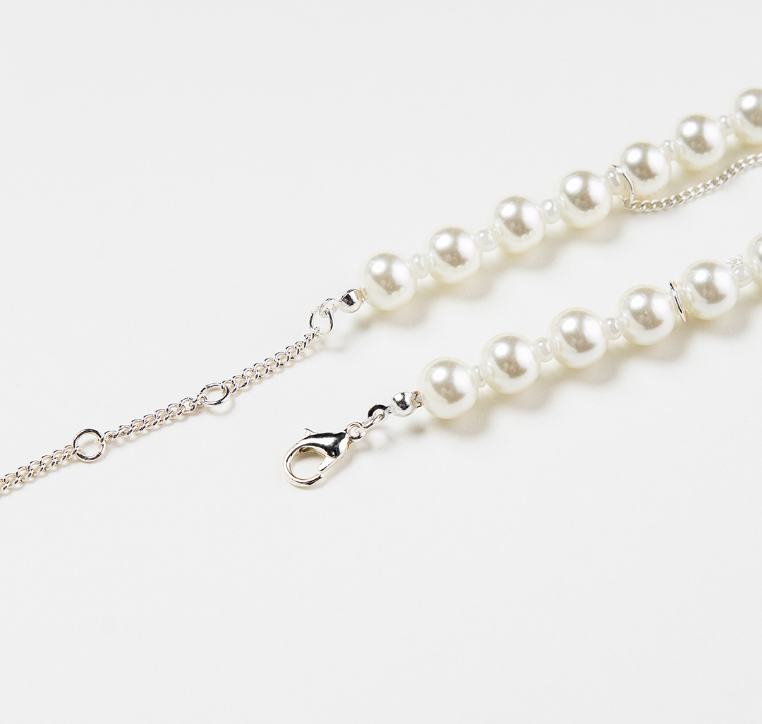 Колье Мармалато, цвет жемчуг-белое серебро-прозрачный #3