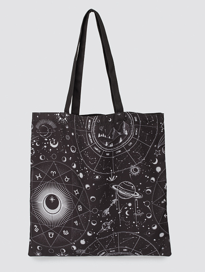 Черная сумка шоппер с принтом космос
